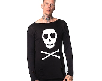 Skull Distressed Black Knit Jumper 