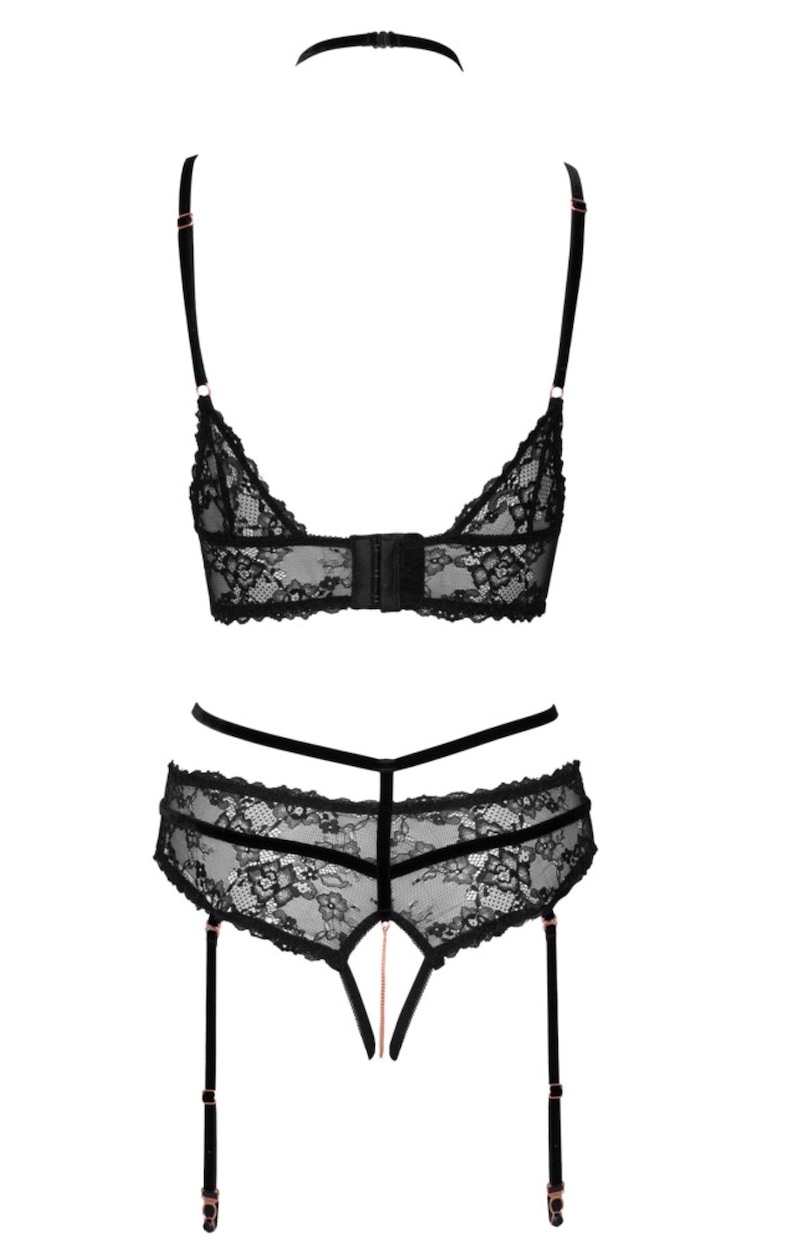 Abierta Fina Bralette and Crotchless Suspender Briefs - Etsy