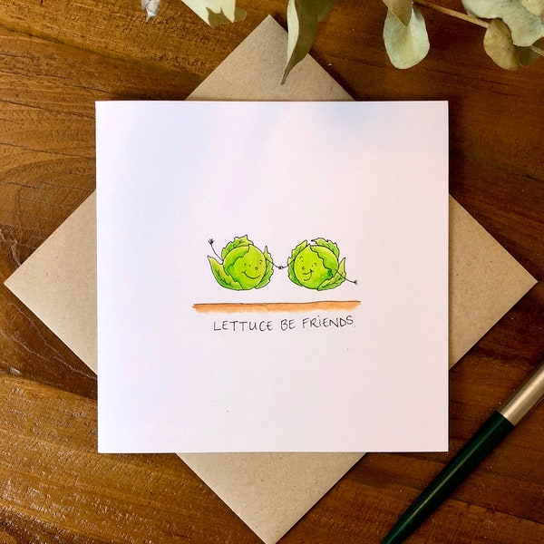 Funny Pun Greeting Card - Lettuce Be Friends