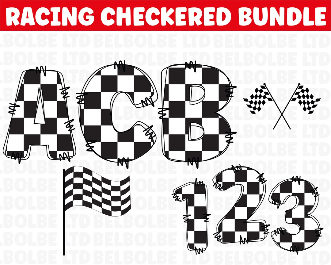 Doodle Letter Racing Png, Racing Birthday Png, Racing Font PNG, Checker ...