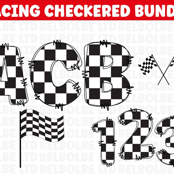 Doodle Letter Racing png, racing birthday png, Racing Font PNG, Checker numbers, Racing Flag png Sublimation Design Instant Download