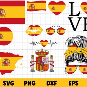 Spanish Flags SVG file is perfect for making projects for personal use and small business use. Make your own unique t-shirts, coffee mugs, tote bags, and so much more! This file is compatible with cutting machines such as Silhouette or Cricut.