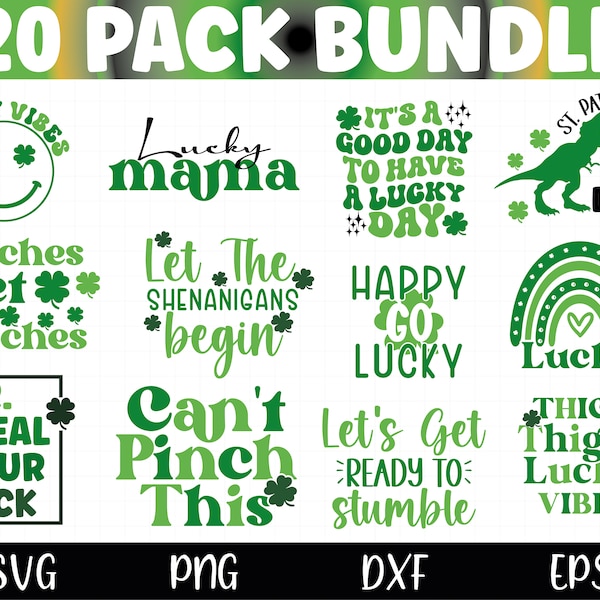 St. Patrick's Day SVG Bundle, Happy St Patricks Day svg, Lucky SVG, Shamrock Png SVG Files For Cricut Instant Download