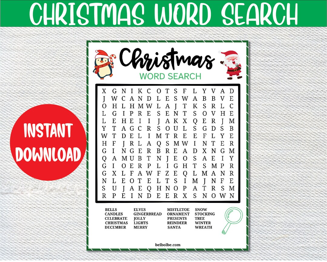 Christmas Word Search, Printable Christmas Game, Holiday Word Search, Christmas Game Word Search