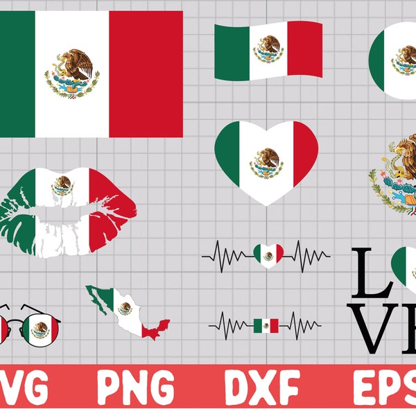 Mexico svg, Mexico Flag svg Bundle, Heart, Lips, Glasses, Heartbeat, Love, eagle svg Instant Download