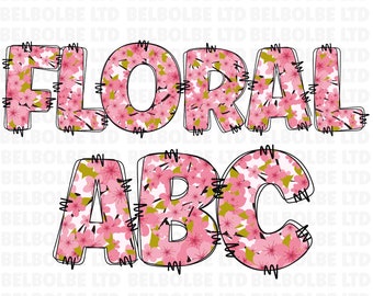 Floral Alphabet PNG, Floral Letter PNG, Spring Floral Alphabet, Flower alphabet clipart, Doodle Sublimation Alphabet Instant Download