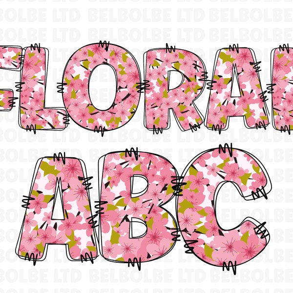 Floral Alphabet PNG, Floral Letter PNG, Spring Floral Alphabet, Flower alphabet clipart, Doodle Sublimation Alphabet Instant Download