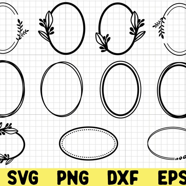 11 Oval Frame svg Bundle - Silhouette Oval  - Oval Shape - Wedding Frame - Monogram Frame svg, png, eps, dxf For cricut | Instant Downloadc