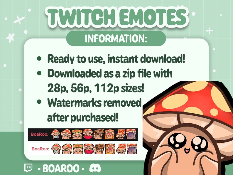 8x Cute Mushroom Emotes Twitch, Discord, Youtube Etsy