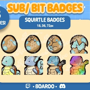 8x Squirtle Sub / Bit Badges - Twitch, Discord, Youtube