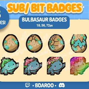 8x Cute Bulbasaur Sub / Bit Badges - Twitch, Discord, YouTube