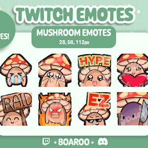 8x Cute Mushroom Emotes - Twitch, Discord, Youtube