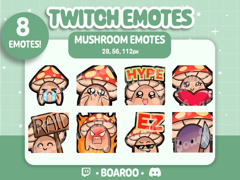 8x Cute Mushroom Emotes Twitch, Discord, Youtube Etsy