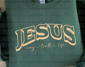 Jesus Way waarheid leven SVG PNG, christelijke SVG, Jezus SVG, geloof SVG, grunge SVG, retro sublimatie PNG, retro SVG, noodlijdende SVG, Varsity SVG