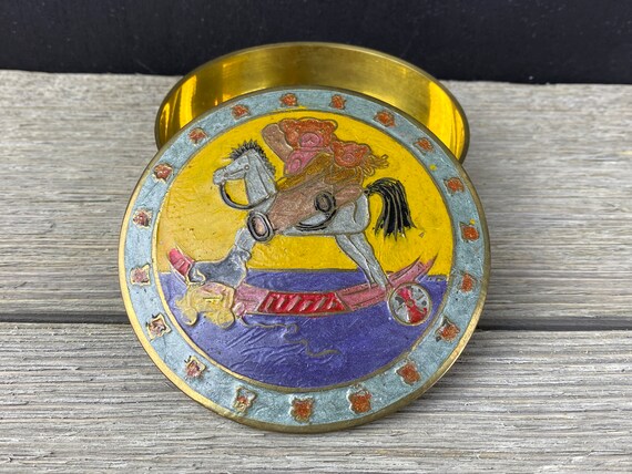 Vintage Enamel Brass Trinket Box, Cloisonne Box, … - image 4