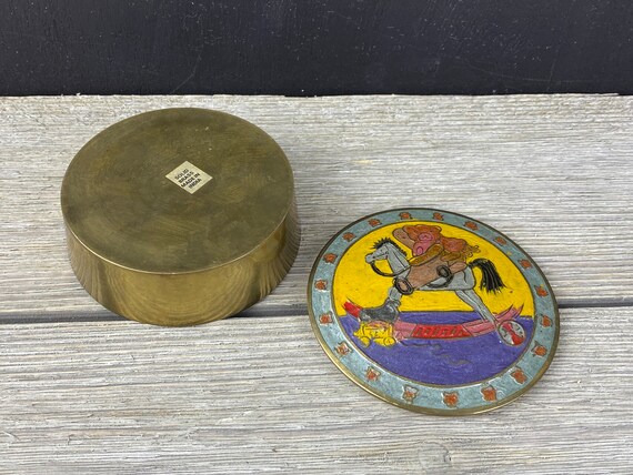 Vintage Enamel Brass Trinket Box, Cloisonne Box, … - image 6