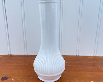 Vintage Milk Glass Bud Vase: Ribbed Ruffled Petal Top
