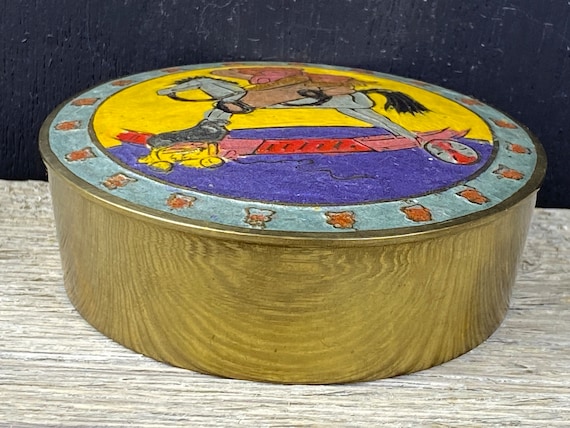 Vintage Enamel Brass Trinket Box, Cloisonne Box, … - image 2