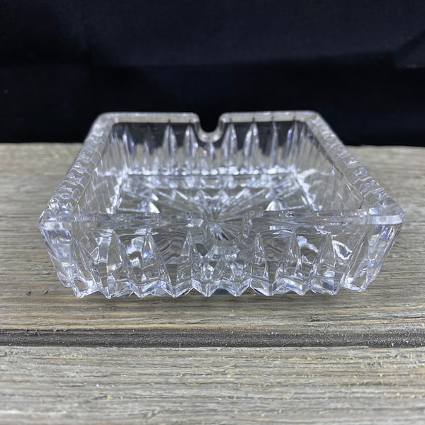 Vintage Cut Glass Ashtray Square Small Trinket Dish Catchall Ring Dish Mid Century Grannycore