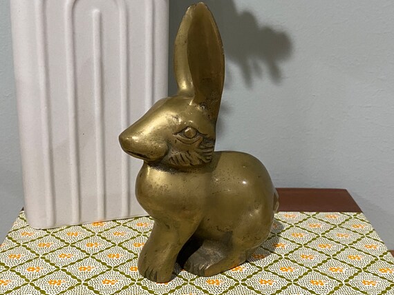 Brass Rabbit Figurines, Vintage Bunny Collectible 