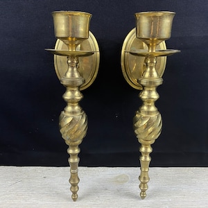 Vintage Brass Wall Candle Sconce Paur of Candlestick Holders Taper Candles