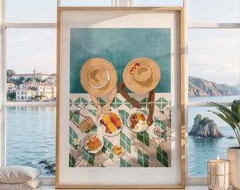 Poolside Brunch Art Print, Tropical Vacation Home Decor