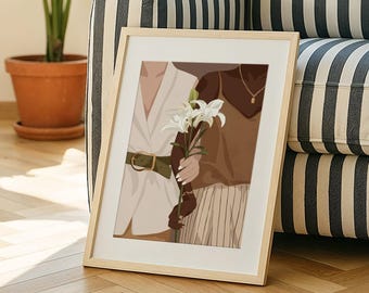 Lily & us Kunstprint, vriendschapscadeau, mode-illustratie, moderne vrouwen, meisje dat meisjes steunt, ArtofNorashop