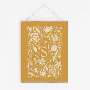 Póster del alfabeto en mayúsculas, impresión personalizada del alfabeto A-Z, impresión floral de la letra S, decoración estética para habitaciones de niños y adolescentes, letras ABC para pared