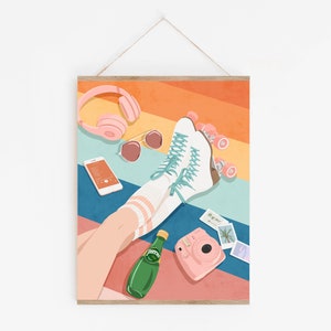 Retro Roller Skates Art Print: Colorful Rainbow Poster
