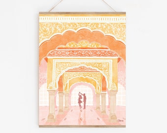 Pink Palace Art Print: Jaipur Travel Poster, India Home Decor
