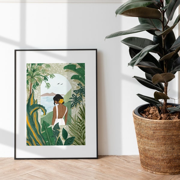 Jungle Tropical art print, Plant lover, Housewarming Gift, Home Decor, Boho chic art, Prints artliving botanical, ArtofNorashop