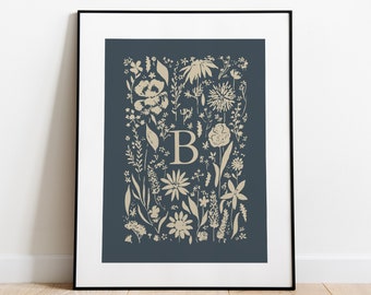 Floral Initial Letter Print: Personalized Kids Room Decor