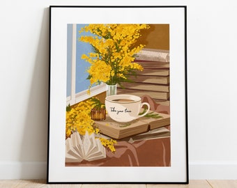 Fall Holiday Illustration Art, Seasonal Decor Thanksgivings, Autumn Season Wall Art, Boho living room art, Gift for new home,