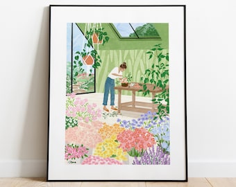 Flowers Art print, Green house prints, Floral and women, Room decor aesthetic posters, Plants and Flowers Art, Boho chic art, ArtofNorashop
