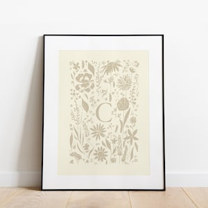 Impression personnalisée de l'alphabet de A à Z, impression de lettre C florale, affiche alphabet majuscule C, décoration de chambre minimaliste, déco bohème esthétique