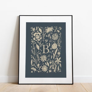 Estampa do alfabeto de A a Z, impressão inicial personalizada da letra B, impressão de letras boho com flores, decoração de quarto infantil e adolescente, impressão de monograma