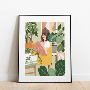 Plant lover Art print, Botanical art print, Plants and women, Housewarming Gift, Home Decor, Boho chic art, ArtofNorashop