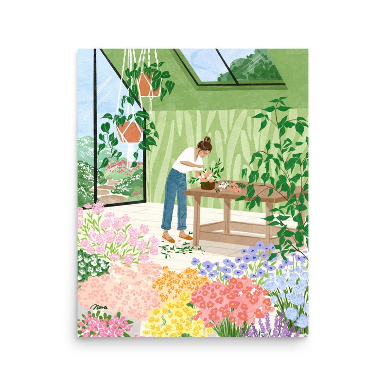 Flowers Art print, Green house prints, Floral and women, Room decor aesthetic posters, Plants and Flowers Art, Boho chic art, ArtofNorashop image 5