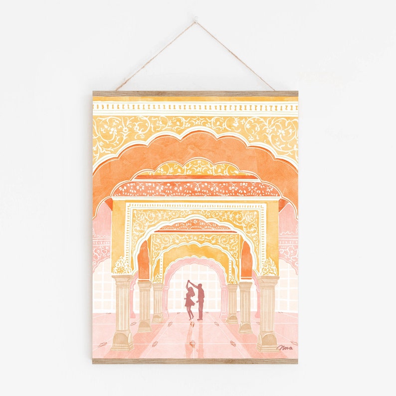 Pink palace print, travel poster, Jaipur art, illustration Print, gift for her, Souvenir, Home Decor, wall art, ArtofNorashop image 1