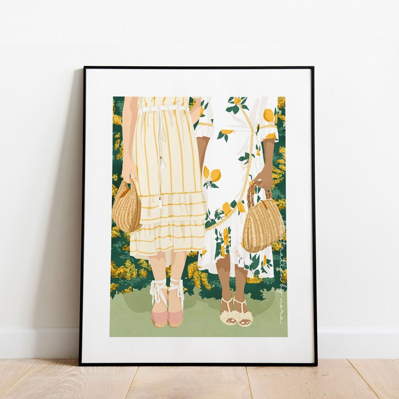 Summer Dress Art Print, Garden And Flowers, Friendship Gift, Fashion Illustration, Bright flowers print, Boho chic art, ArtofNorashop image 2