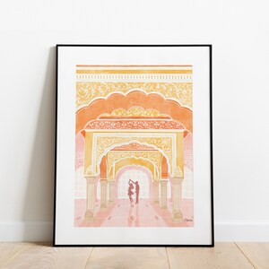 Pink palace print, travel poster, Jaipur art, illustration Print, gift for her, Souvenir, Home Decor, wall art, ArtofNorashop image 3