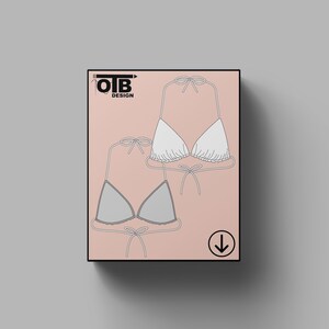 Top de bikini triangular con cortina OTB, diseño vectorial plano, dibujo técnico, boceto clásico en blanco, maqueta, plantilla, paquete técnico CAD