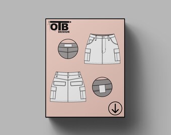 Falda mini cargo OTB, ilustración vectorial, dibujo técnico plano, boceto clásico en blanco, maqueta, plantilla, diseño, paquete técnico, CAD