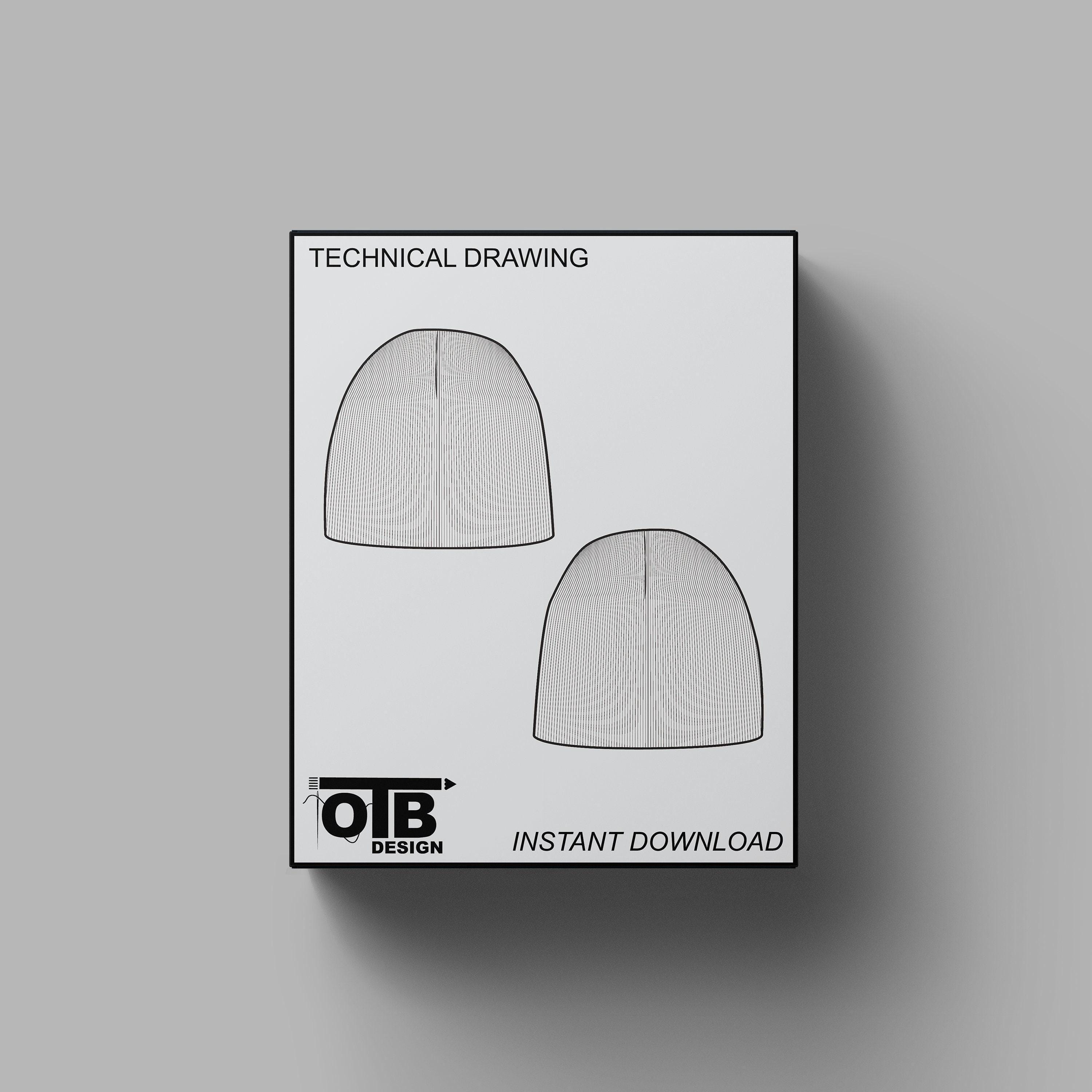 Stocking Cap Editable Beanie Hat Knit Stocking Cap Flat Tech Pack Template Illustration Cad ...