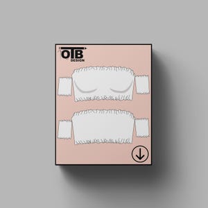 Top de bikini bandeau fruncido con hombros descubiertos y fruncido con mangas, diseño de plantilla de maqueta de dibujo técnico plano vectorial, paquete técnico CAD