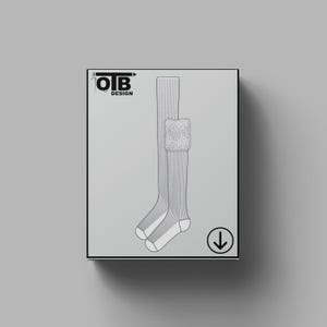 OTB Ribbed Faux Fur Socks Vector Flat Technical Drawing Illustration Classic Blank Sketch Mock-Up Template Design Tech Pack Cad