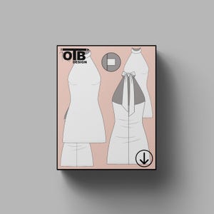 OTB Halter Neck Mini Dress Vector Flat Technical Drawing Illustration Classic Blank Sketch Mock-Up Template Design Tech Pack Cad