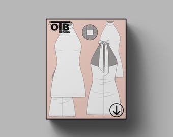 OTB Halter Neck Mini Dress Vector Flat Technical Drawing Illustration Classic Blank Sketch Mock-Up Template Design Tech Pack Cad
