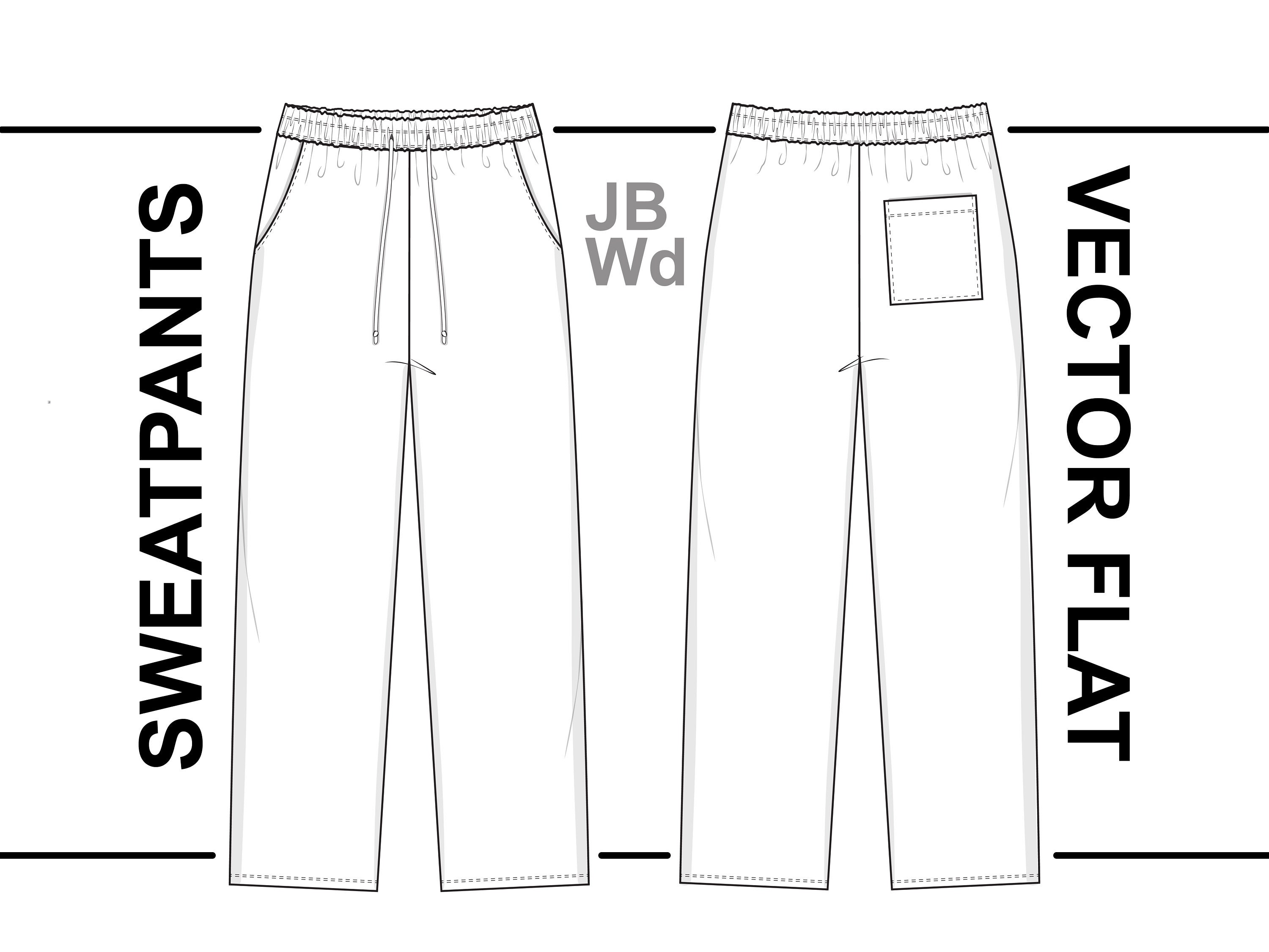 Loose Sweatpants Flat Technical Drawing Illustration Classic Blank Loose Sweatpants Flat Technical Drawing Illustration Classic Blank