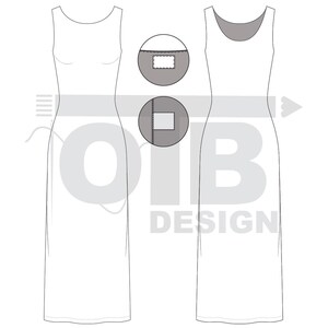 the front and back view of a women's dress